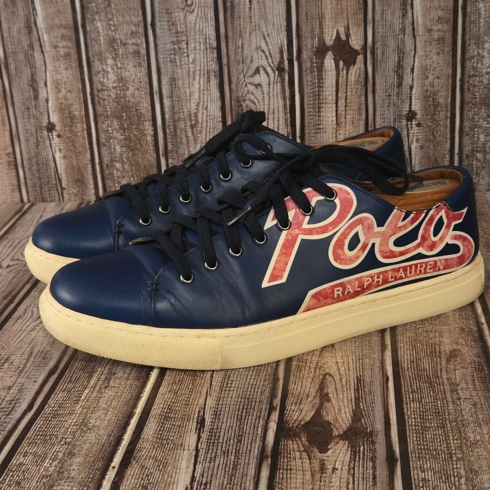 Sz 12 D‎ Mens Polo Ralph Lauren Jermain Navy Blue Low Top Sneakers Shoes VGUC